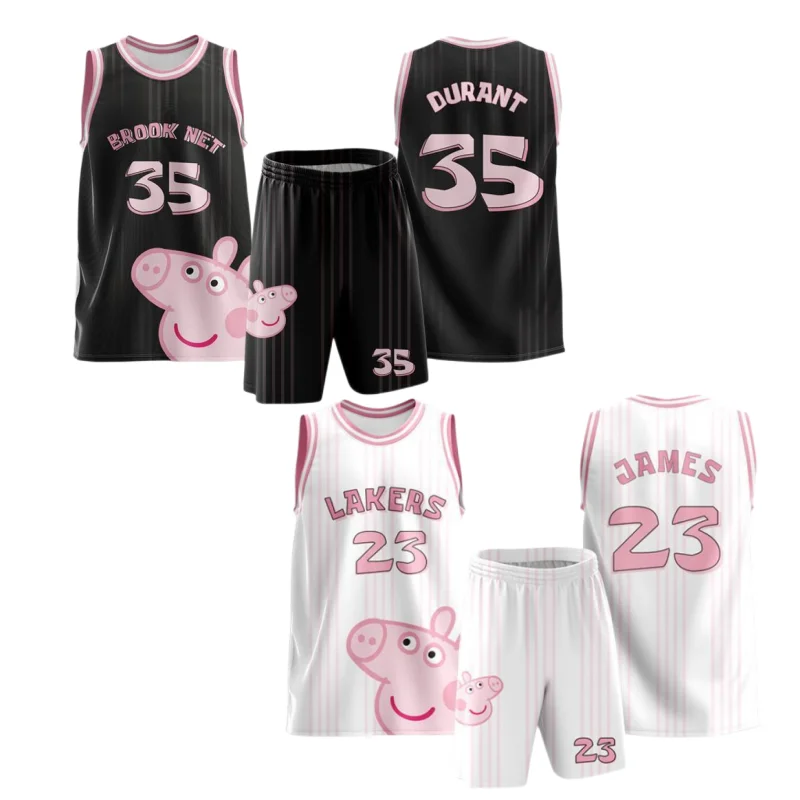 

Peppa Pig anime cute basketball suit adult style children's style parent-child trend cartoon game team uniform student suit