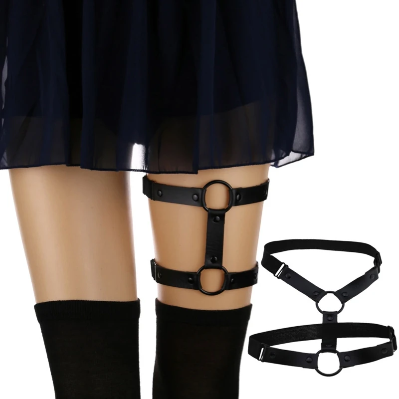 

PU Leather Thigh Chain Anti-slip Belt Elastic Double Layered Harness Nightclub Leg Accessories for Women and Girls
