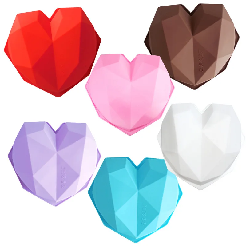 

3D Diamond Love Heart Food Grade Mold Shaped Silicone With Dessert Decorating Cakes Mould For Birthday Fondant Chocolate Baking
