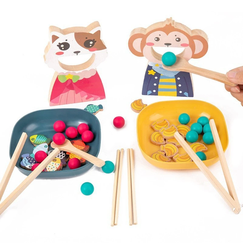 

Kids Cartoon Accompany Toys Cute Bear Shaped Pretend Play Feeding Toy Relieve Boredom Food Grade Wood Material