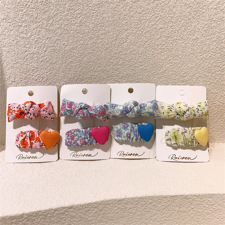 

2pcs/set Floral Hair Clip Set Girl Cute Bow Love Heart Flower Headwear Cartoon Hair Clips Hairpin Headdress Hair Accessories
