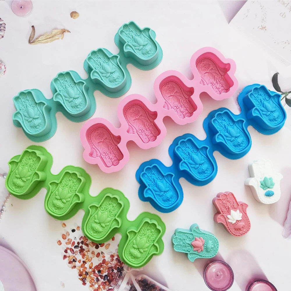 

3D Lotus Bergamot Flower Handmade Soap Silicone Mold DIY Hand of Fatima Cake Mould Candle Crystal Epoxy Mold Cake Decoration