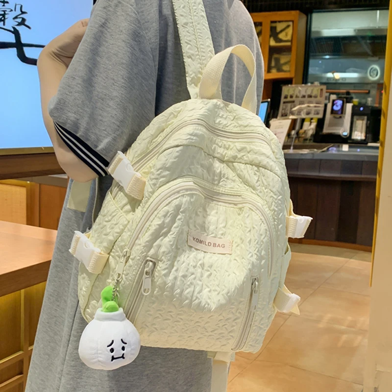 

2023 New Small Nylon Women Backpack Female Solid Color Travel Bag Preppy Multiple Pockets Schoolbag for Teenage Girl Bookbag