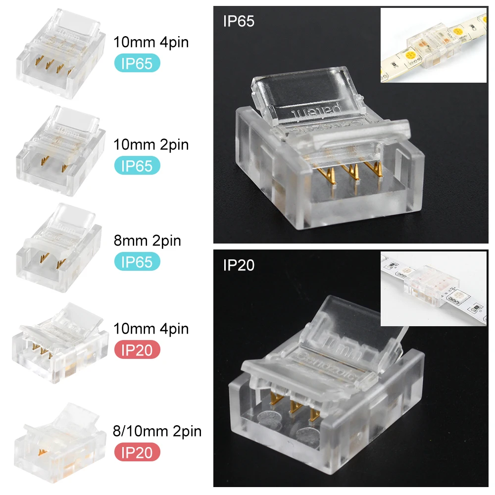 

5Pcs Transparent LED Connector Solderless 2/4Pin Connector Terminal For SMD5050 3528 5630 Single LED Flex Strip Wire Connectors