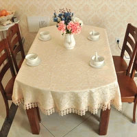 tablecloth oval 200cm yellow jacquard with lace luxury europe style table cloth solid table cover for dining home decorative