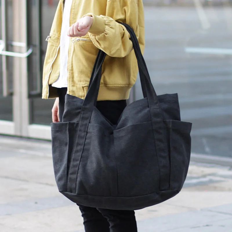 

Korean Women Literature Art White Canvas Bag Large Capacity Female Handbags Simple Fashion Single Shoulder Bags Sac A Main Femme