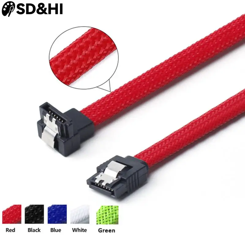 

1pcs 30cm 50cm 1m Sata3 7pin Data Cables 6gb/s Ssd Cable Hdd Hard Disk Drive Cord Line With Nylon Braid White Red Color Sleeved