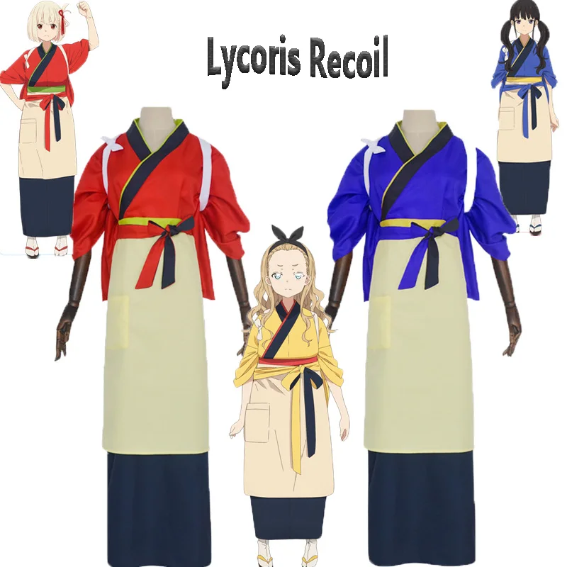 

Anime Lycoris Recoil Inoue Takina Nishikigi Chisato Cosplay Costume Japanese Kimono Dress Cafe Workwear LycoReco Outfit Women