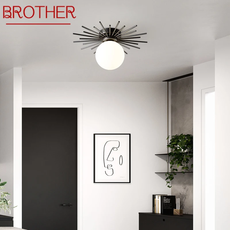 

BROTHER Contemporary Brass Ceiling Light Nordic Simple Creative Copper Lamp Fixtures Home For Stairs Aisle Decor