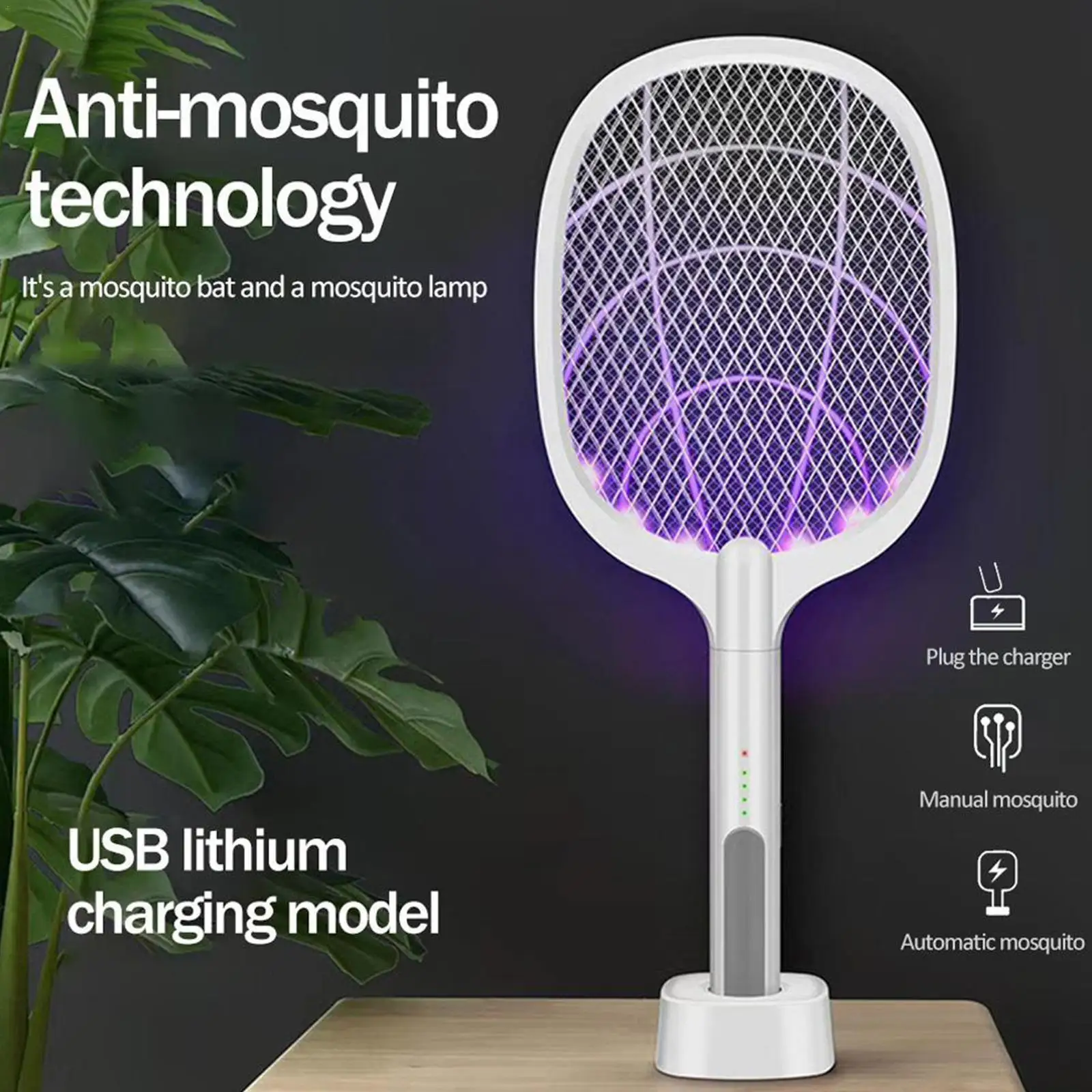 

2 In 1 Electric Mosquito Racket Killer Electric Fly Swatter Fryer Flies Trap USB Bug Zapper Insects Racket Kills Home Tool