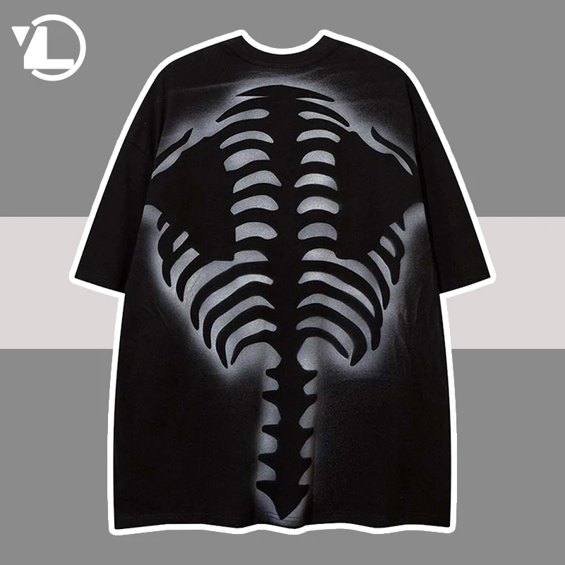 

Hip Hop T Shirts Men Skeleton Print Cotton Short Sleeve T-Shirt Summer Harajuku Loose Tees Streetwear OverSized Tops Couple 2022