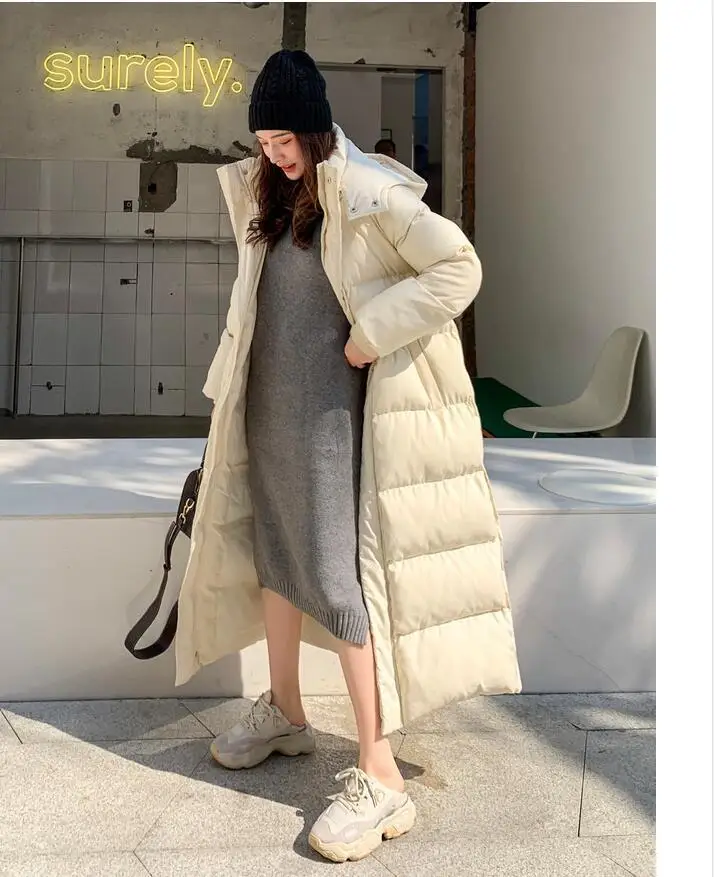 X-long Women's Down Parka Female Coat Loose Hooded Long Winter Jacket Women Clothes Warm Fluff Oversized Outerwear New Fashion