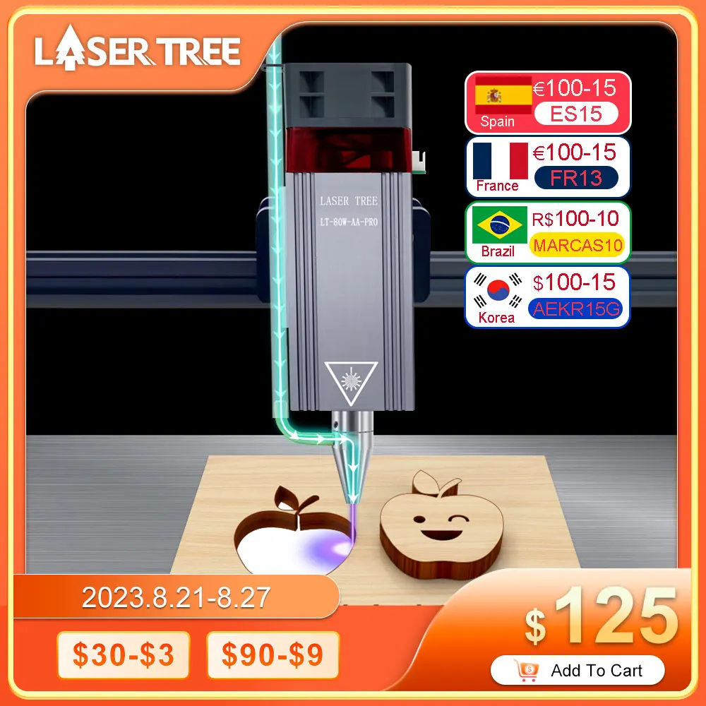 LASER TREE 80W Laser Head with Air Assist 40W Blue Light TTL Module for CNC Laser Cutter Woodworking Tools Engraving Tool Heads