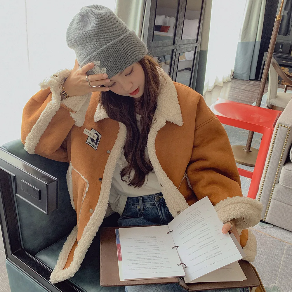 Lamb wool girl thickened cotton coat in winter