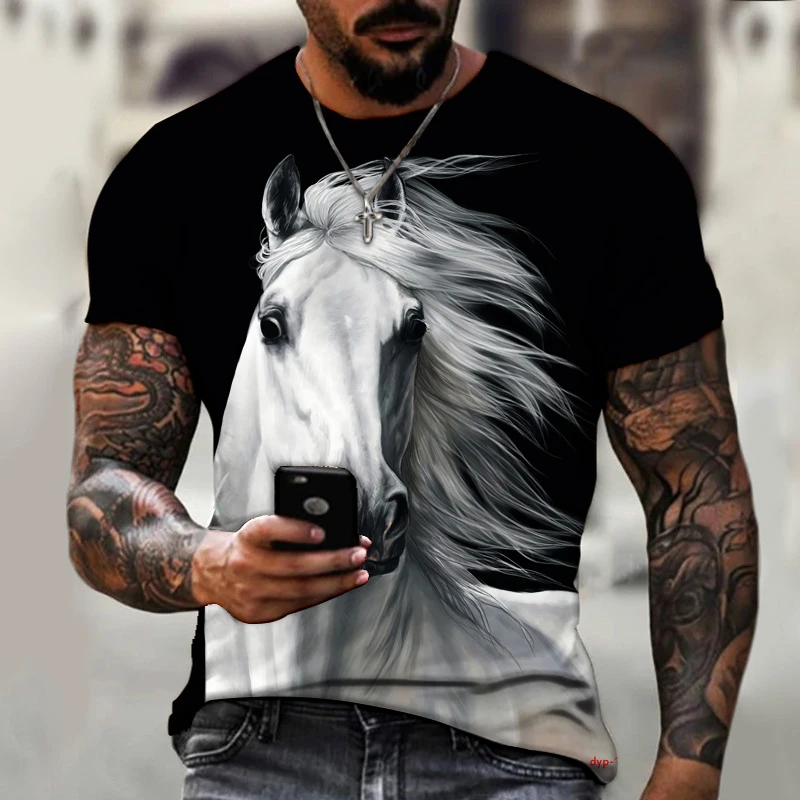 

Summer Shirt Men's Racing Shirt White Horse Fashion Cool Men's Racing 3D Printed Shirt Plus Size Harajuku T-shirt