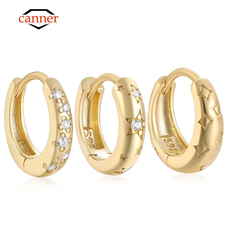 

CANNER 925 Sterling Silver Vintage Gold Round Earrings For Women Trendy Earring Jewelry Prevent Allergy Party Accessories 1pc