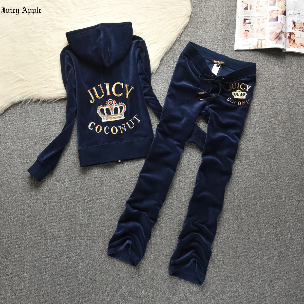 Juicy Apple Tracksuit Women Set Plus Sweatshirts Two Piece Set Autumn Winter Casual Oversized Female Sports Suit Long Pant Suit