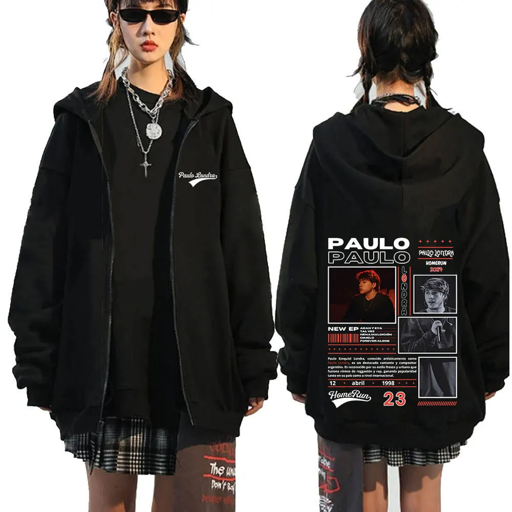 Rapper Paulo Londra Homerun Album Zip Up Hoodies Mens Clothing Hip Hop Fashion Oversized Zipper Sweatshirts Hooded Hoody Jacket