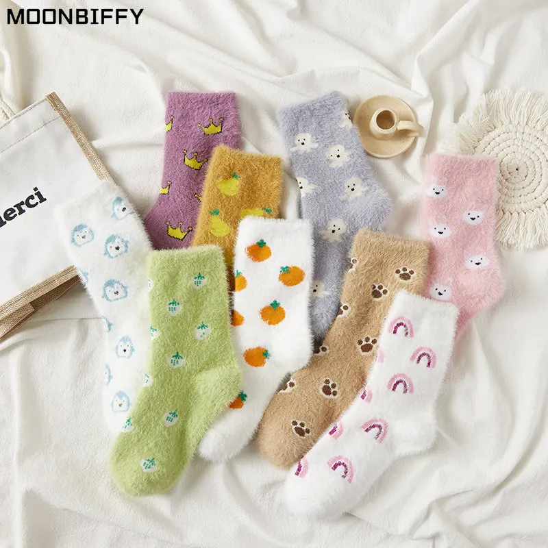 

Женские теплые пушистые носки, осенне-зимние носки для девочек, модные теплые цветные носки с узором, женские носки для сна