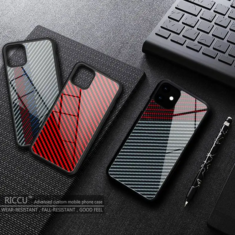 

Riccu carbon fiber pattern Phone Case Rubber for iPhone 13 12 11 Pro Max mini XS 6s 8 7 Plus X XR iphone 13 phone Covers