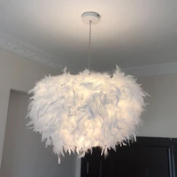 mordern feather pendant lamp e27 lamp holder fairy hanging lamp goose feather bedroom dining room loft chandelier ceiling light