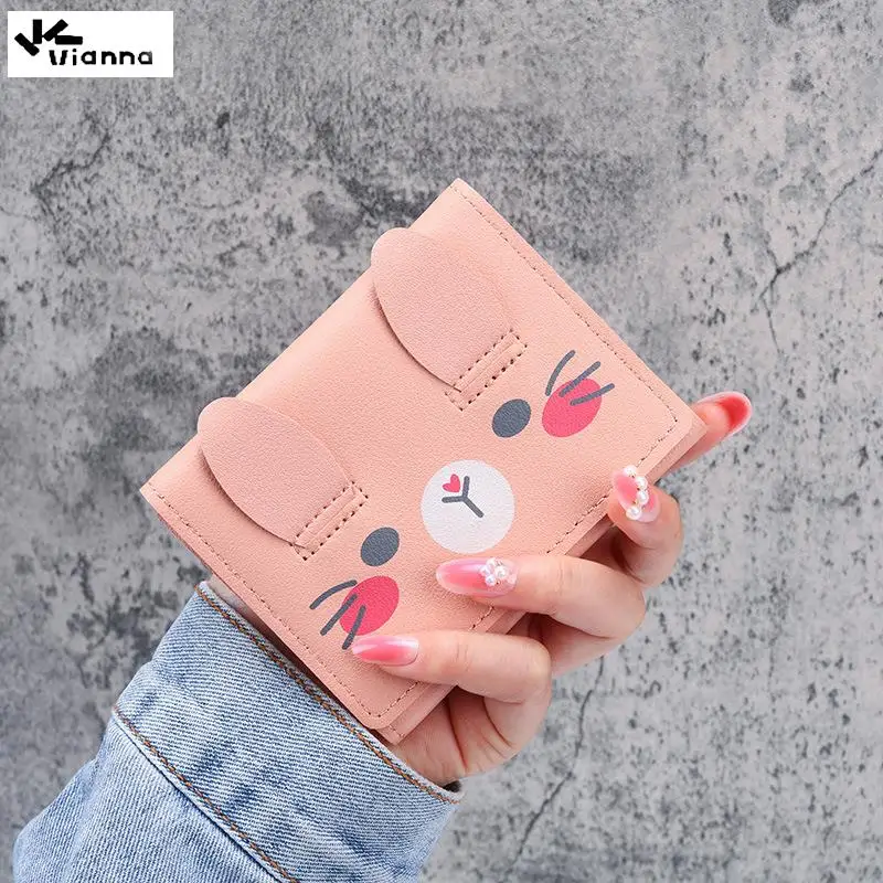 

Vianna Cute Rabbit Short Wallet Leather Small Purse Girls Money Bag Card Holder Ladies Female Hasp 2022 Fashion Hand Purse Girls