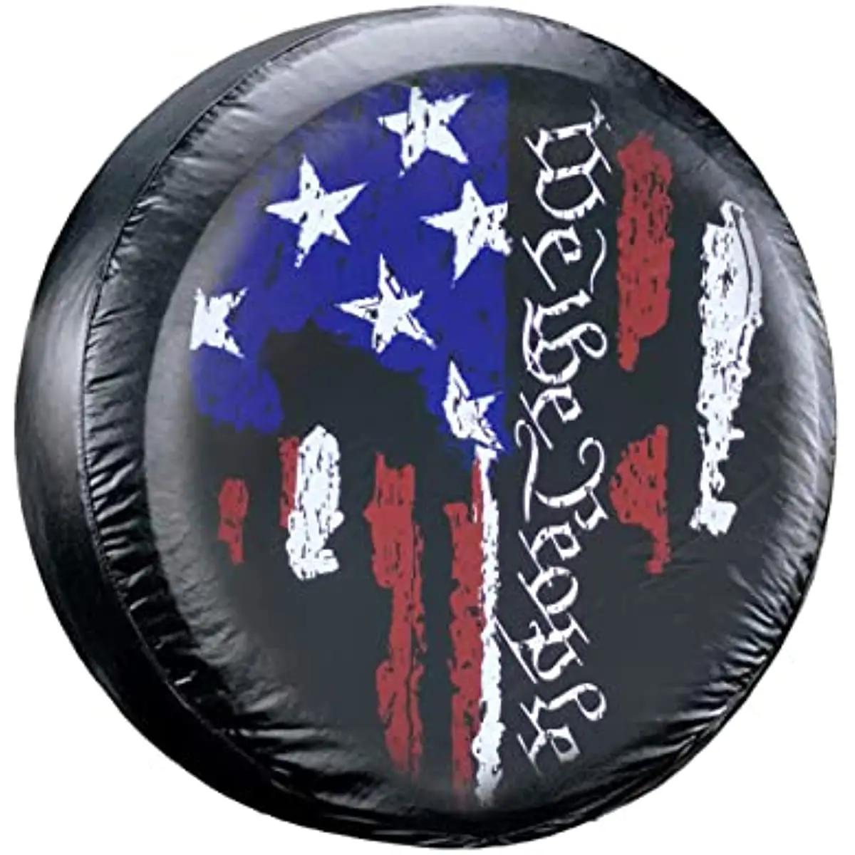 

American Flag Skull Patriotic Spare Tire Cover, We The People Wheel Tire Cover for RV Trailer Wrangler Camper, Gift for Vet