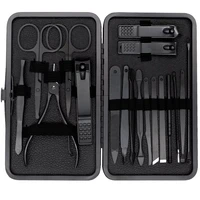 manicure set nail clippers tools household 18pcs black stainless steel ear spoon nail cutters scissors kit for manicure tools
