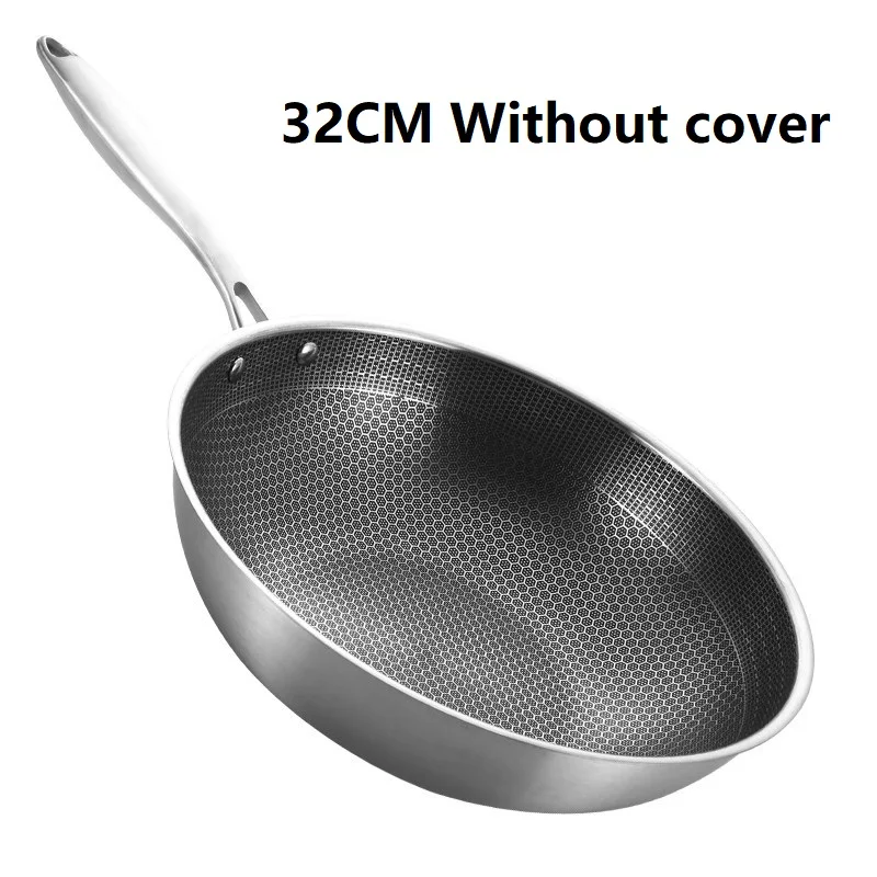 

430 Stainless Steel Wok Skillet Thick Honeycomb Handmade Frying Pan Non-Stick Non Rusting Gas/Induction Cooker kitchen cook