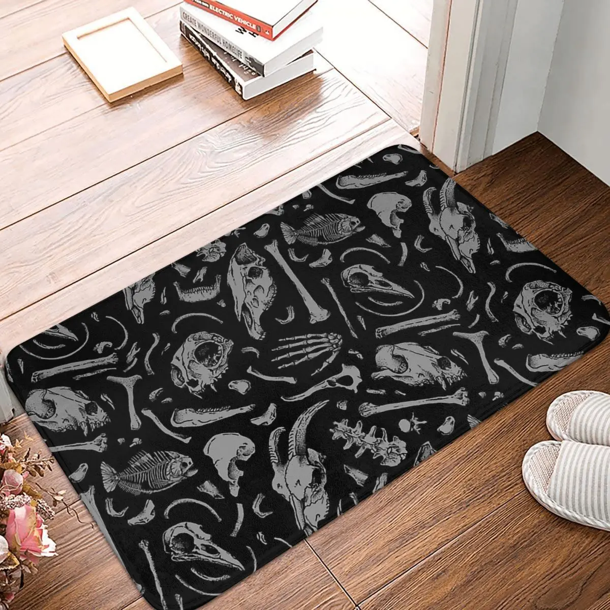 

Skeleton Skull Bone Non-slip Doormat Bones Bath Kitchen Mat Outdoor Carpet Indoor Modern Decor