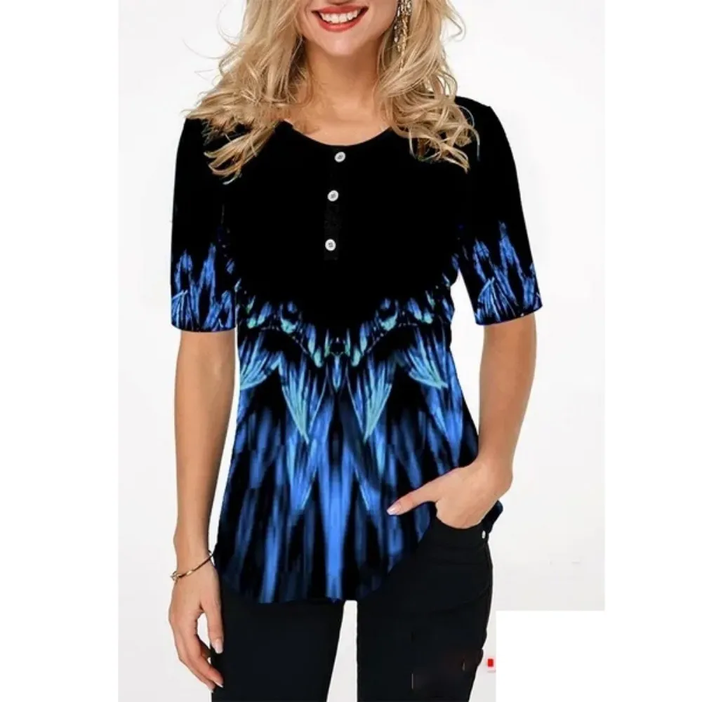 Summer Women T-shirt 3D Fashion Printing Gradient Harajuku T Shirt Oversized Tee for Ladies Clothing New Short Sleeve O-Neck Top