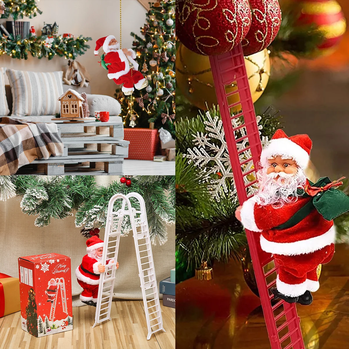

Electric Climbing Santa Claus Battery Powered Santa Claus Climbing Ladder with Music Hanging Creative Santa Claus Climbing Rope