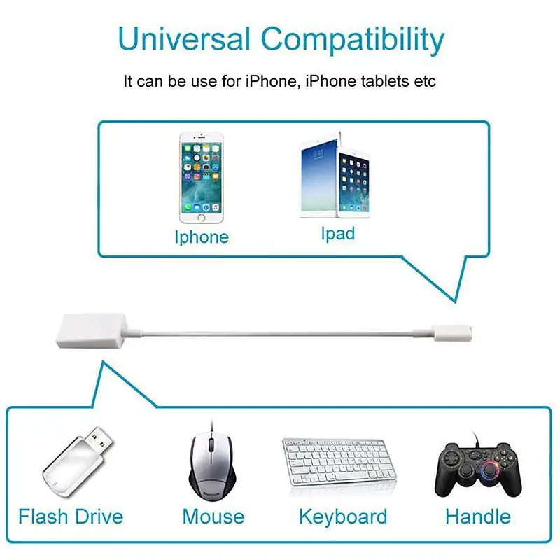 Кабель-адаптер OTG с 8 контактами на USB 2 0 для iPhone 13 12 11 Pro Max Xs XR 7 Plus iPad iOS мыши камеры