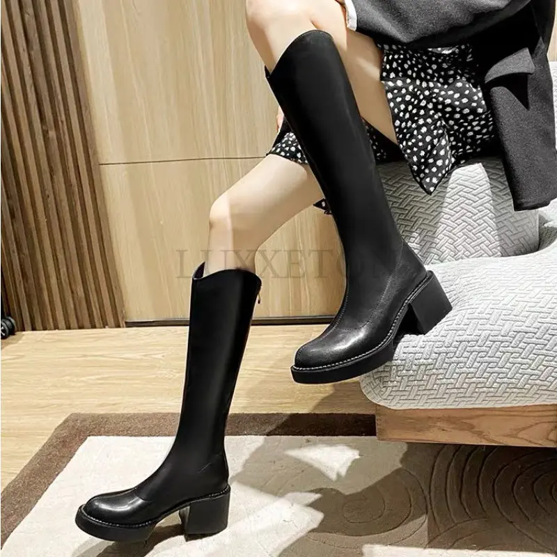 Women Black Thick Soled Ankle Boots Platform Square High Heel Women and Lower Leg Snow Short Patent PU Leather Round Head