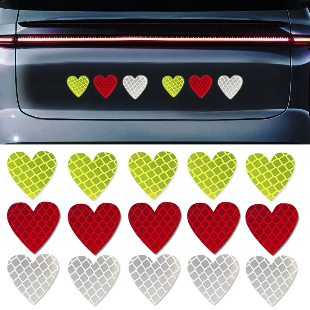 

12 Pieces/set Heart Shape Auto Exterior Universal Safety Warning Mark Reflective Tape Motorcycle Bike Reflective Car Stickers