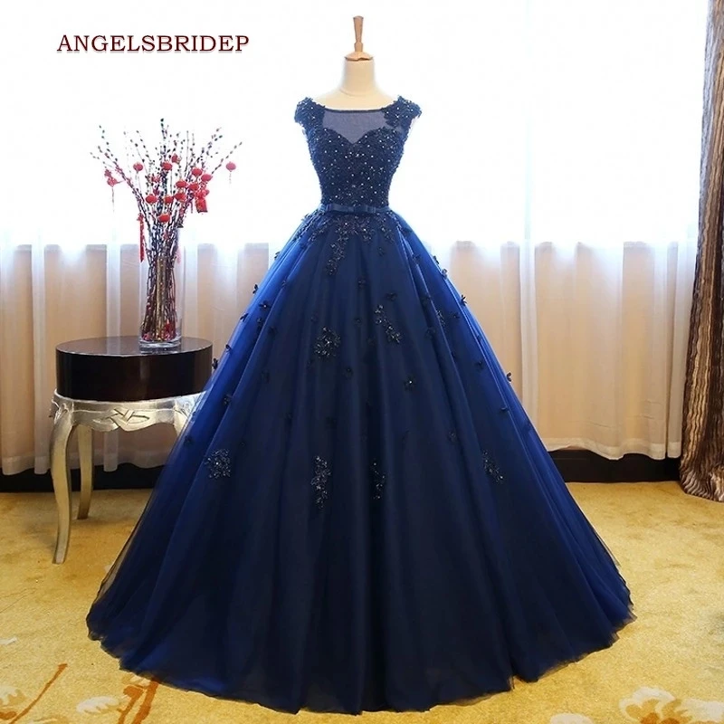 

ANGELSBRIDEP, темно-синие пышные платья Quinceanera, платье 15 лет, кружевное Тюлевое модное платье принцессы на день рождения