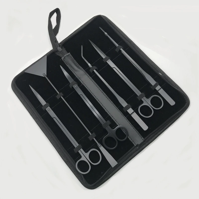 

6 PCS/lot 10" Aquarium Cleaning Tools Landscaping Tool Kits Stainless Steel Aquatic Plants Scissors Tweezers Set Black