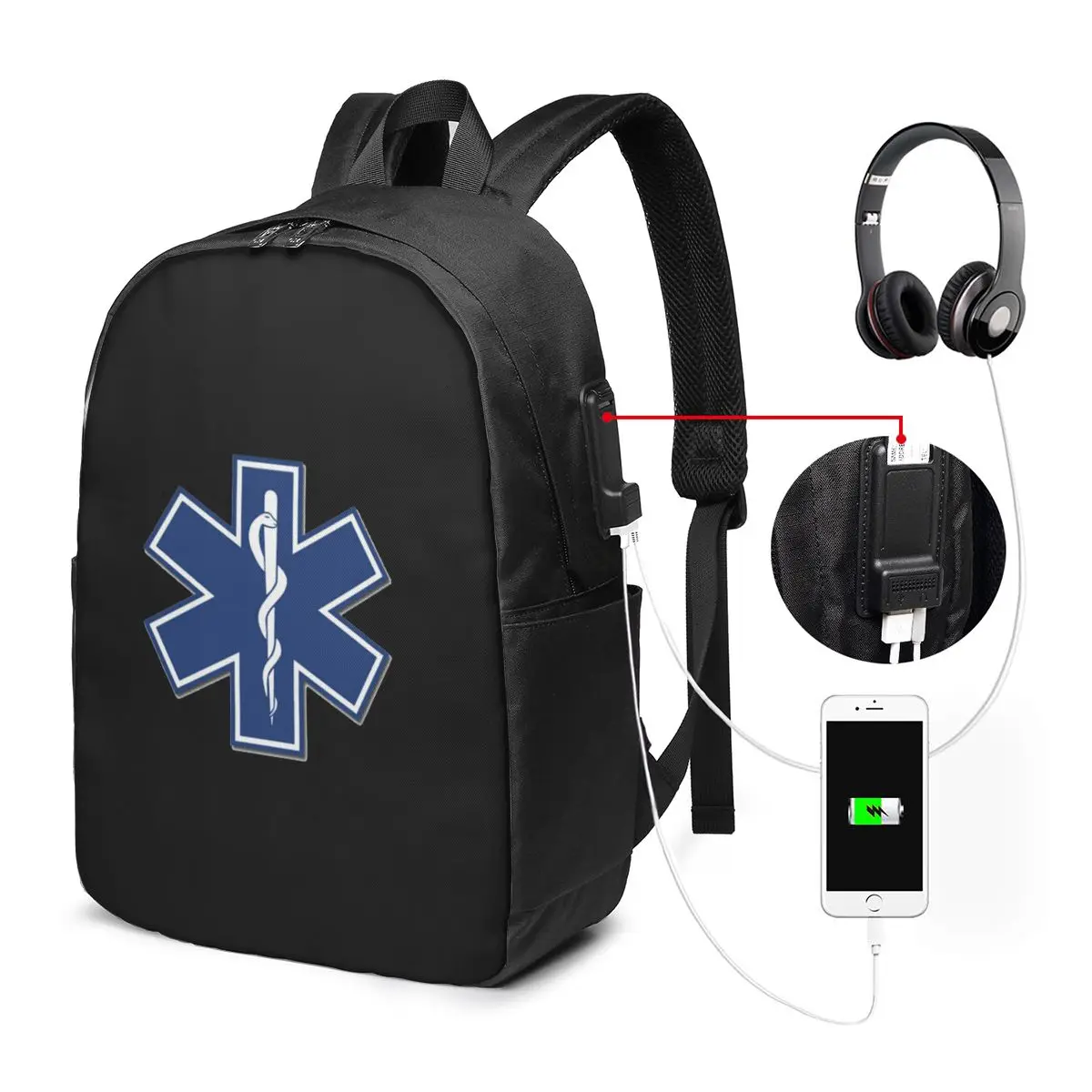 Фото Рюкзак EMT Star Of Life для экстренной медицинской помощи, дорожная сумка для ноутбука, школьная сумка для студентов колледжа, сумка через плечо для ноутбука №1