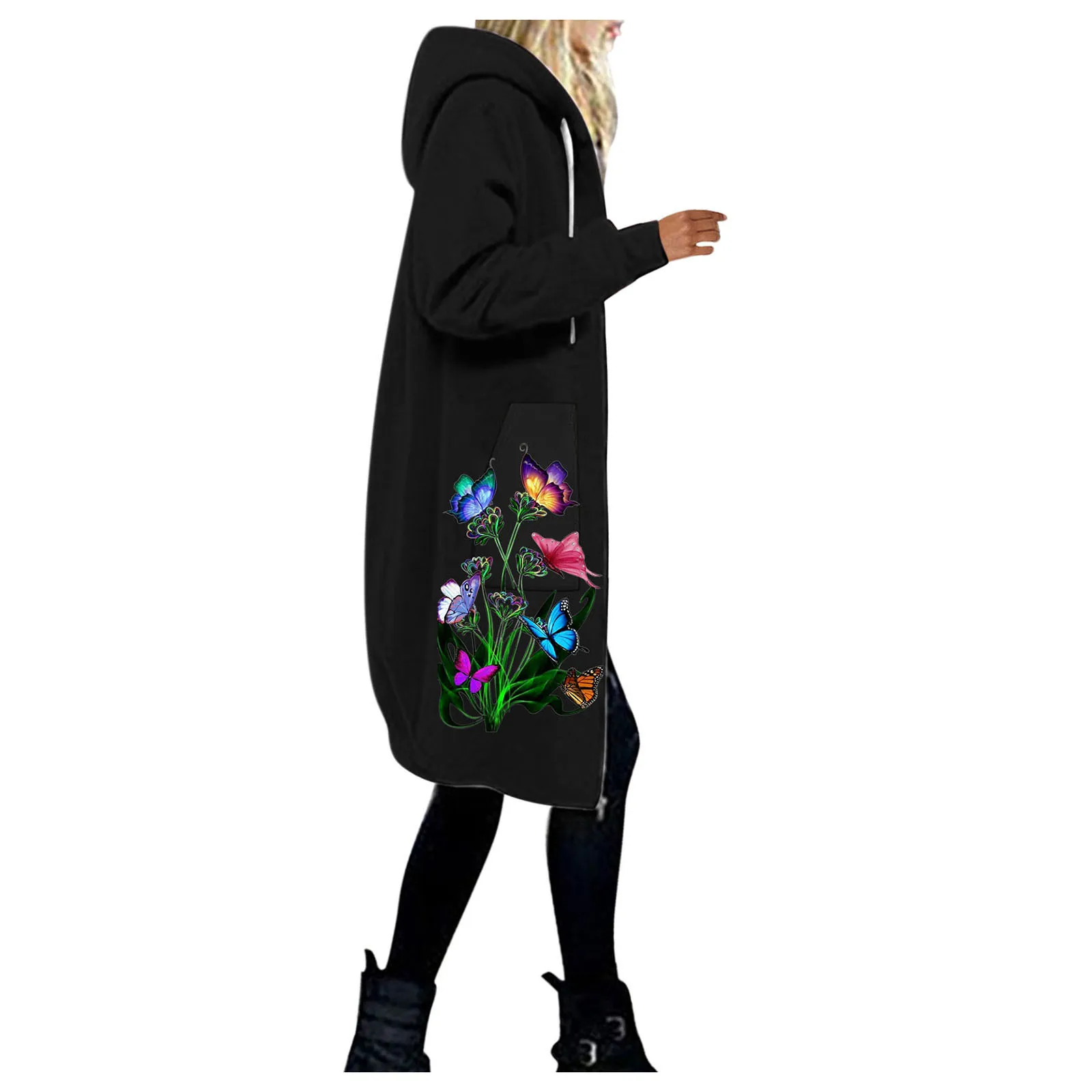 

Women's Casual Coat Floral Printing Coat Top Splicing Coat Casual Zipper Hooded Jacket loose thickening cotton-padded jacket