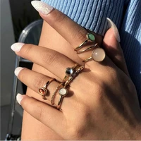 aporola fashion geometric twist knotted colorful gemstone index finger ring eight piece set ring set for ladies gift jewelry