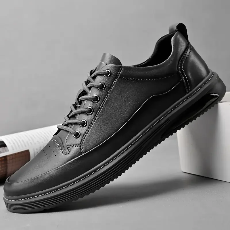 

Men's Spring Autumn Leather Casual Shoe Thick Bottom Non Slip Were Resistant Breathable Four Season Business Casual Leather Shoe