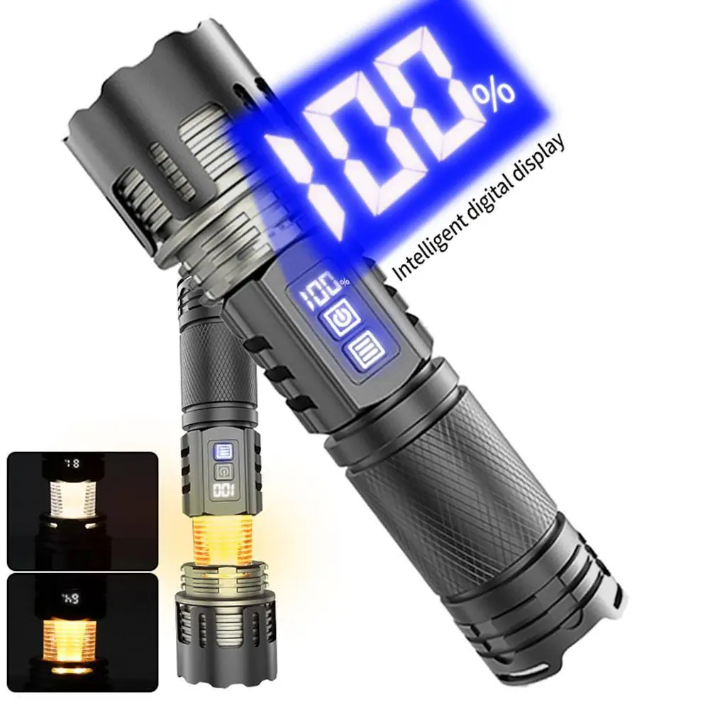 

Flashlight Strong Light Long Range Flashlight Multifunctional Telescopic Zoom Digital Power Display Flashlight Camping Handlight