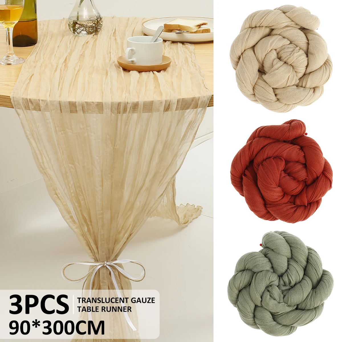 

3Pcs Cheesecloth Table Runner with Streamers Hemp Ropes 35 x 118 Inch Boho Vintage Gauze Table Cloth Bulk Washable Rustic Bridal