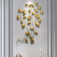new chinese style living room metal large wall hanging decoration home dining room creative golden ginkgo leaf wall pendant