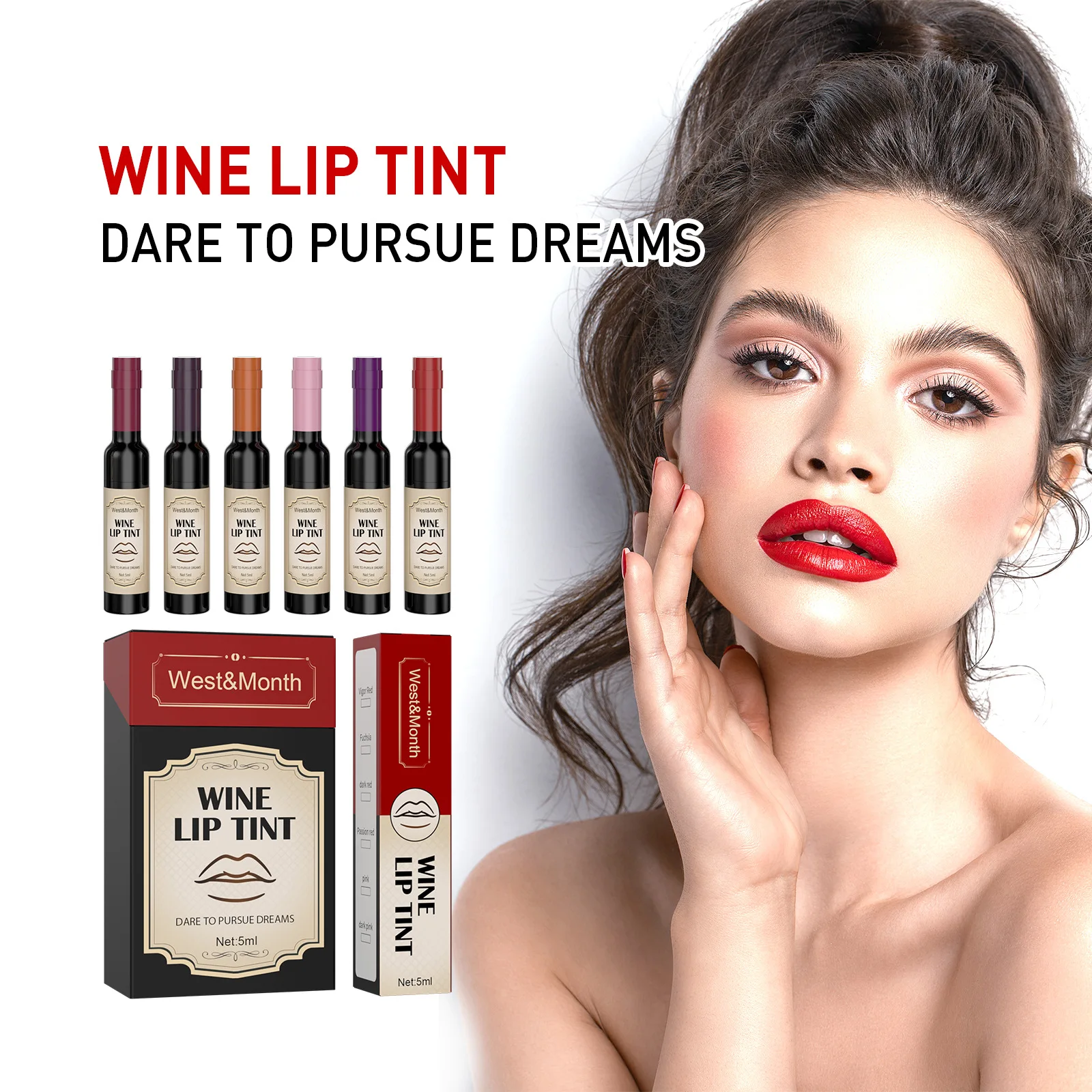 6 Color Red Wine Lip Glaze Set Moisturizing Lip Gloss Non-sticky and Not Easy To Stick To The Cup Waterproof Six-color Lip Tint