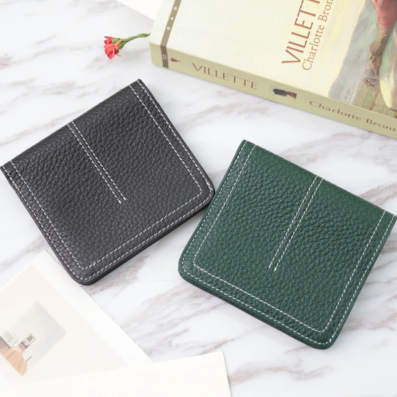 2022 new Ladies Slim Card Holders Wallets Genuine Cow Leather Contrast Stitching Utra Thin Women Short Purse Credit Card Holders