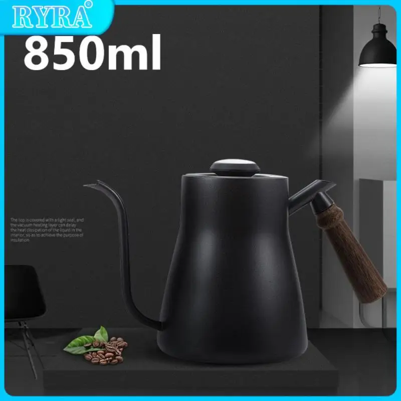 

850ml Drip Kettle 304 Stainless Steel Coffee Maker Hand Coffee Tea Pots With Thermometer Wooden Handle Thickened Thin Long Mouth