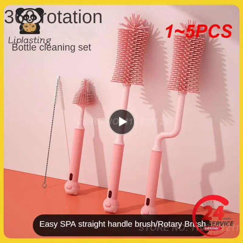 

Силиконовая щетка для детской бутылки с длинной ручкой, вращающаяся на 360 градусов, 1 ~ 5 шт.
