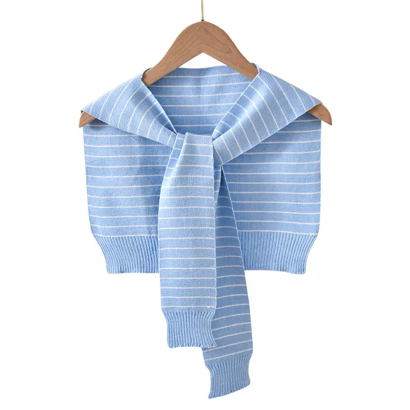 

Korean Woolen Knit Warm Shawl Winter Female Blouse Shoulders Fake Collar Cape Knotted Scarf Solid Color Neck Guard Scarve
