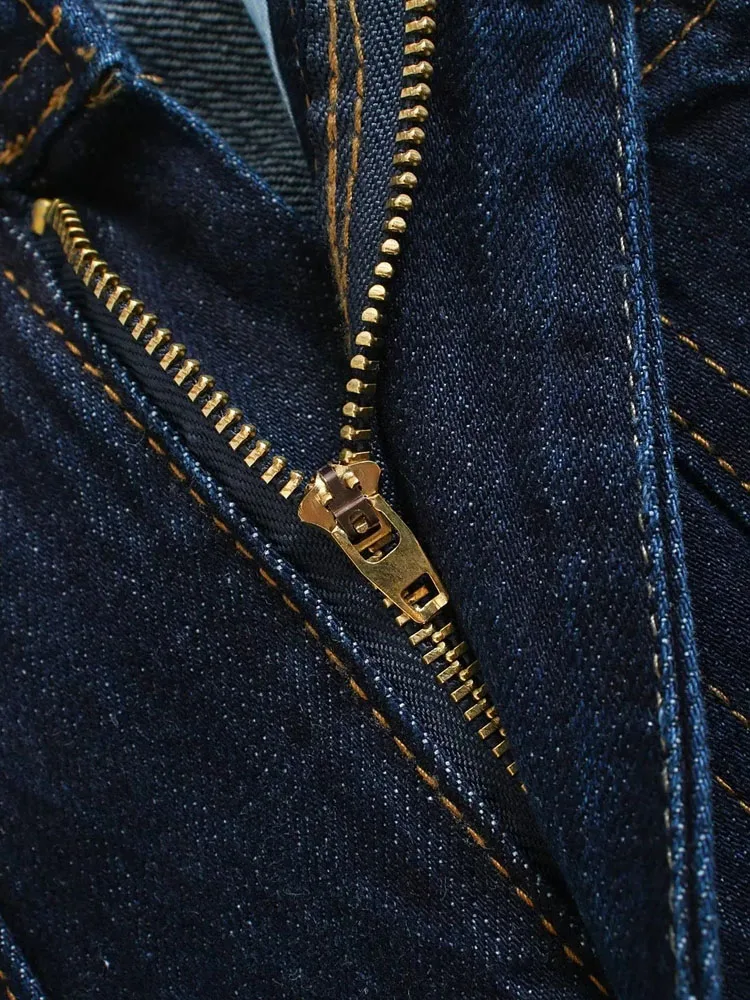 PAILETE Women 2023 fashion patch pocket marine jeans vintage high waist zipper fly female trousers mujer